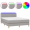 Pat cu arcuri, saltea si LED, gri deschis, 140x190 cm, textil