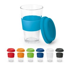 Pahar din sticla cu capac din silicon, de calatorie 330 mL