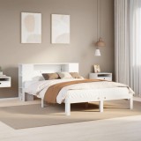 VidaXL Pat cu bibliotecă fără saltea, alb, 160x200 cm, lemn masiv pin