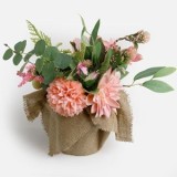 Ghiveci decorativ cu iuta si flori artificiale roz, &Oslash;14x34cm, CMCLASS