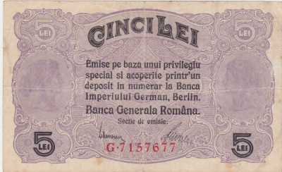 ROMANIA 5 LEI 1917 BGR F foto