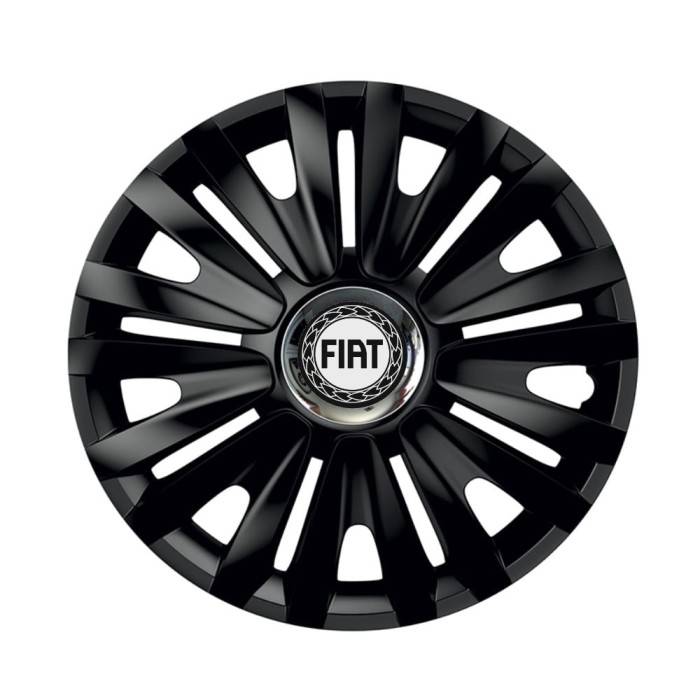 Set 4 capace roti Negre Cu Inel Cromat Royal R14 pentru gama auto Fiat