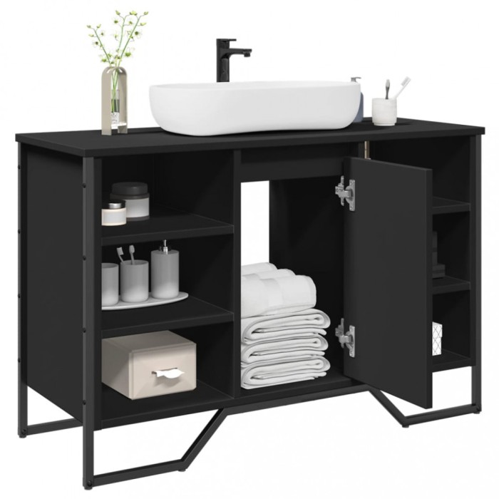 vidaXL Dulap pentru chiuvetă baie, negru, 91x35x60 cm, lemn prelucrat 848664