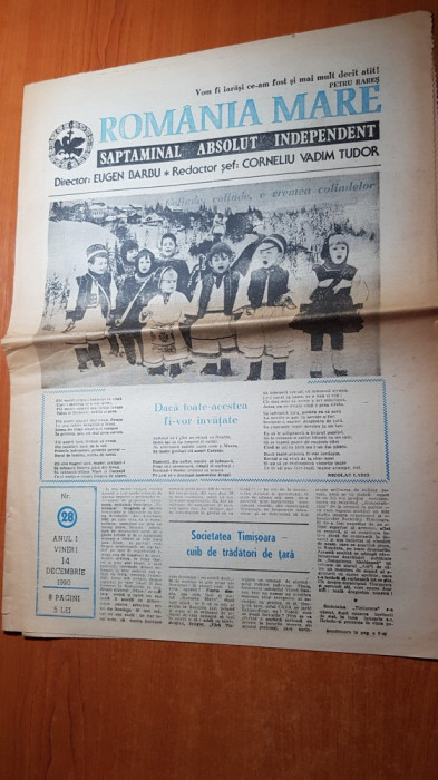 ziarul romania mare 14 decembrie 1990-redactor sef corneliu vadim tudor