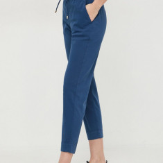 Max Mara Leisure pantaloni femei, culoarea bleumarin, drept, high waist 2416130000000