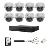 Sistem supraveghere IP Hikvision HiWatch, 8 camere, 4MP, PoE, IR 30m, NVR PoE, Accesorii montaj SafetyGuard Surveillance