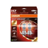 Cumpara ieftin Set 2 Becuri Halogen H7 Osram Night Breaker 220, +220% Mai Multa Lumina, Fascicul 150m, 12V, 55W, PX26d, Next Generation