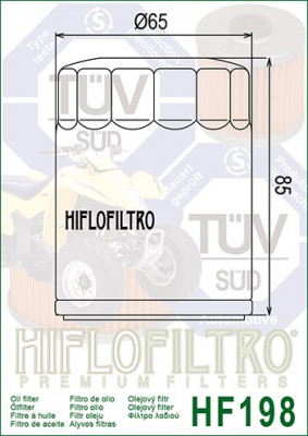 Filtru Ulei HF198 Hiflofiltro Polaris 2540086 Polaris 2540122 Victory 2540086 Cod Produs: MX_NEW HF198 foto