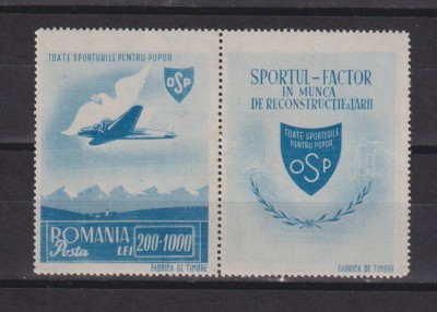 ROMANIA 1945 O.S.P. POSTA AERIANA CU VINIETA LP. 176 a MNH foto