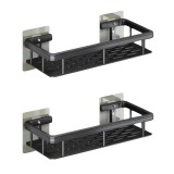 Cumpara ieftin Set 2 rafturi suspendate autoadezive pentru baie si bucatarie, montare pe perete, otel inoxidabil negru mat, stil loft, 30.5 x 13 x 5.5 cm