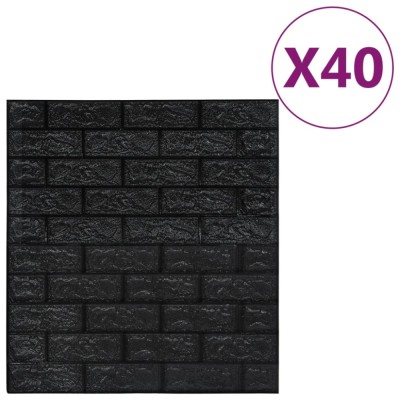 Tapet de perete autocolant, model caramizi 3D, 40 buc., negru foto