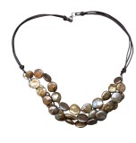 COLIER CU PERLE DE CULTURĂ, PIELE NATURALA ȘI ARGINT 925