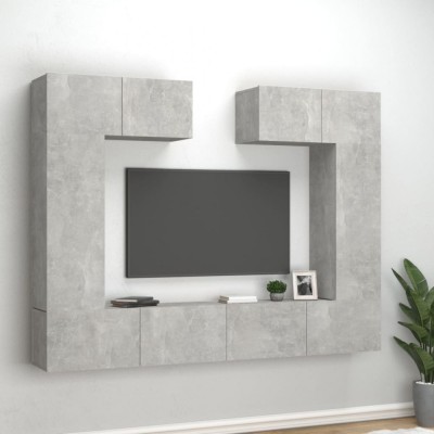 vidaXL Set dulap TV, 6 piese, gri beton, lemn prelucrat foto
