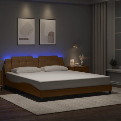 vidaXL Cadru de pat cu LED, cappuccino, 180x200 cm, piele ecologică foto