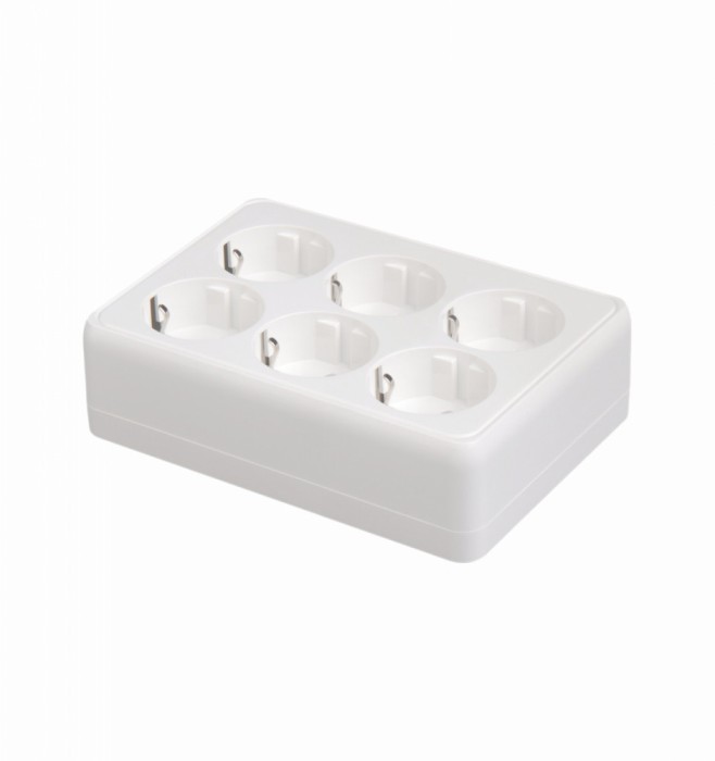 Bloc 6 prize schuko aplicate 16A cu protectie copii 250V 50 60Hz grup prize alb de perete IP20