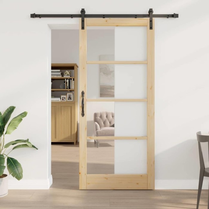 Ușă Glisantă cu Set de Accesorii &#039;ORKDAL&#039;Lemn Solid &amp; Sticlă