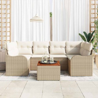 vidaXL Set de canapele pentru grădină 7 pcs Bej și alb 3356076 foto