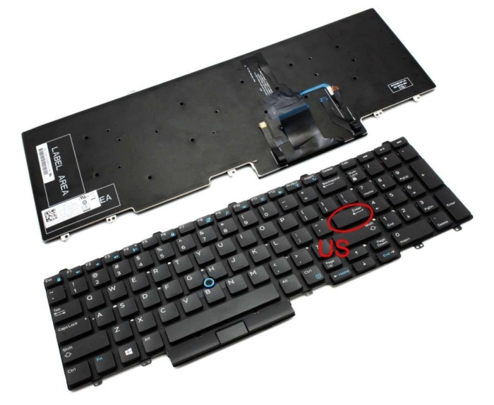 Tastatura Dell Latitude 15 5580 iluminata layout US fara rama enter mic, Latitude 5590 iluminata layout US