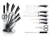 Set 8 Cutite Royalty Line, Inox, Maner Negru, Suport Rotativ 360&deg;, Ascutitor, Foarfeca, Satar, Cutitul Bucatarului, Cutit Paine, Universal