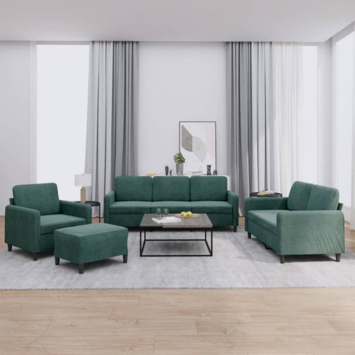 vidaXL Set de canapele, 4 piese, verde &icirc;nchis, catifea 3201946