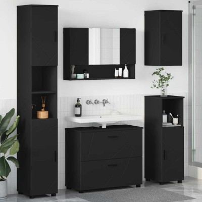 vidaXL Set de mobilier pentru baie cu ușă 5 pcs Negru 30 x 35 x 192 cm 3393064 foto
