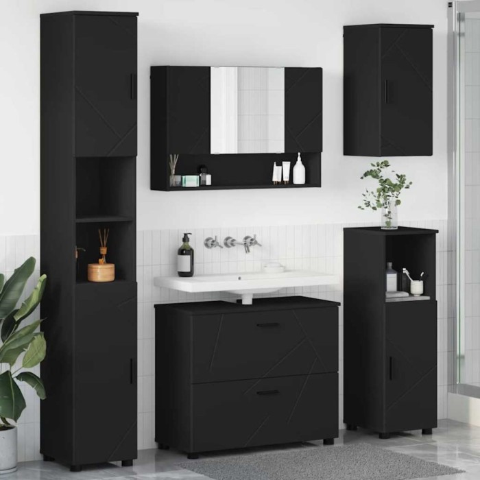 vidaXL Set de mobilier pentru baie cu ușă 5 pcs Negru 30 x 35 x 192 cm 3393064