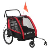 AIYAPLAY Remorcă bicicletă copii 2 &icirc;n 1, cărucior bicicletă pentru bebeluși 2 locuri, ghidon reglabil, fr&acirc;nă de m&acirc;nă, centură de siguranță, roșu | Aos