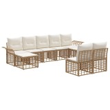 vidaXL Set de canapele de exterior 9 pcs Alb Natural și Crem Poliester 3437766