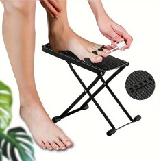 Suport pedichiura negru, reglabil pe 4 inal?imi, cu pedale antiderapante, platforma portabila ?i pliabila pentru unghii de la picioare foto