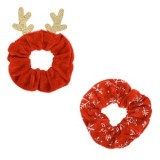 Set Elastice Textile de Par Rosii cu Coarne și Fulgi pentru Evenimente Festive, CMCLASS