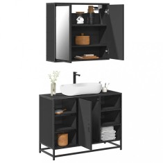 Set mobilier de baie, 2 piese, negru, lemn compozit foto