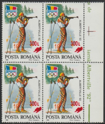 2001 Romania - J.O. Albertville (supratipar saniuta), LP 1566 bloc de 4 MNH foto