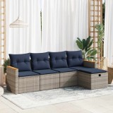 Gossi set canapea de gradina cu perne, 5 piese, gri, poliratan