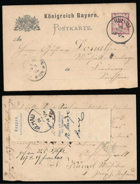 Germany Bayern 1885 Old postcard stationery Rehau to Freiberg Sachsen D.768