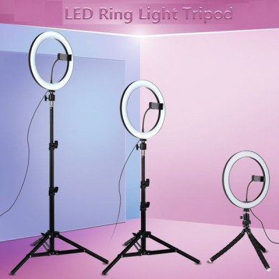 Ring Light 26cm lumina rece/calda - trepied si suport - pt makeup, vlog, tik-tok foto