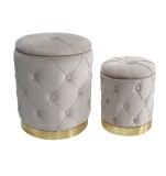 Cumpara ieftin Set 2 tabureti catifea bej 31 x 38, 42 x 52 cm