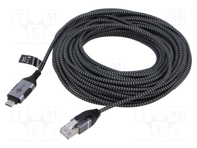 Cablu Goobay USB 3.1 RJ45 - USB C, 15m U/FTP, Slim, Nichelat
