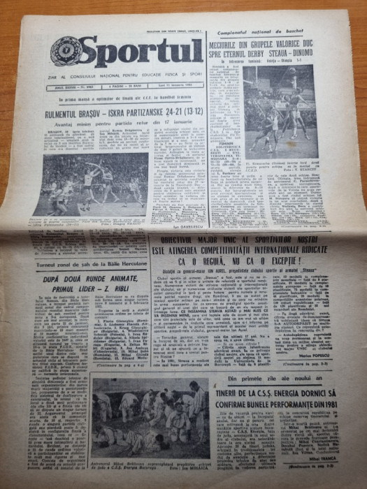 sportul 11 ianuarie 1982-sah,volei,judo,fotbal,handbal feminin