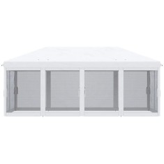 Pavilion/foisor pentru gradina/terasa, cadru metalic, cu plasa pentru insecte, alb si negru, 5.85x2.95x2.70 m