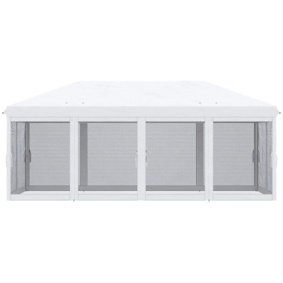 Pavilion/foisor pentru gradina/terasa, cadru metalic, cu plasa pentru insecte, alb si negru, 5.85x2.95x2.70 m foto