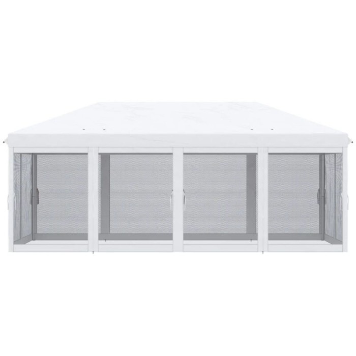 Pavilion/foisor pentru gradina/terasa, cadru metalic, cu plasa pentru insecte, alb si negru, 5.85x2.95x2.70 m