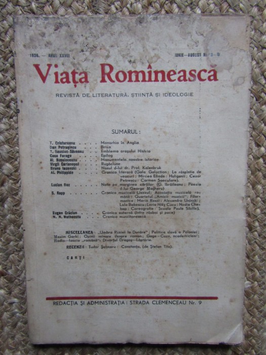 VIATA ROMANEASCA 1936 ANUL XXVIII IULIE -AUGUST NR 6-8
