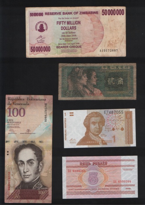 Set 5 bancnote de prin lume adunate (cele din imagini) #247