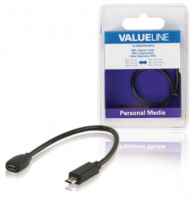 Cablu adaptor MHL mama - MHL SIII tata micro USB 11 pini 0.2m negru VALUELINE foto