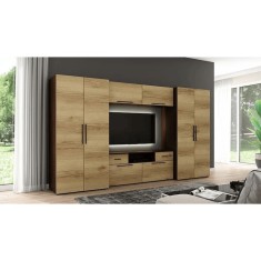 Set mobila biblioteca Zeus, 330 cm x 189 cm x 54 cm, dublu laminat, 18 mm, Neted, Mat, 8 usi, 2 sertare
