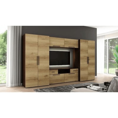 Set mobila biblioteca Zeus, 330 cm x 189 cm x 54 cm, dublu laminat, 18 mm, Neted, Mat, 8 usi, 2 sertare foto