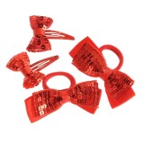 Set 4 accesorii de par cu funde rosii