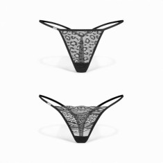 Set 2 chiloți tanga OBSESSIVE Clara, model dantelă și animal print, culoare negru, mărime L/XL
