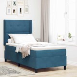 Pat box spring cu saltea &amp;LED albastru &icirc;nchis 90x190 cm catifea
