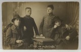 &#039; FRATI DE SUFERINTA &#039; , PATRU TINERI IN UNIFORMA DE ELEVI , FOTOGRAFIE FORMAT CARTE POSTALA , IASI , 1922